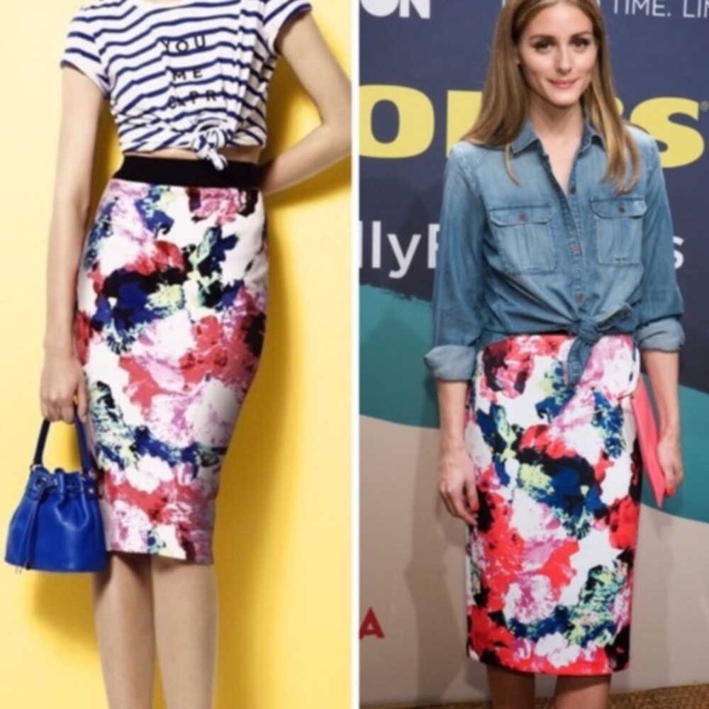 Milly abstract floral print stretchy pencil skirt